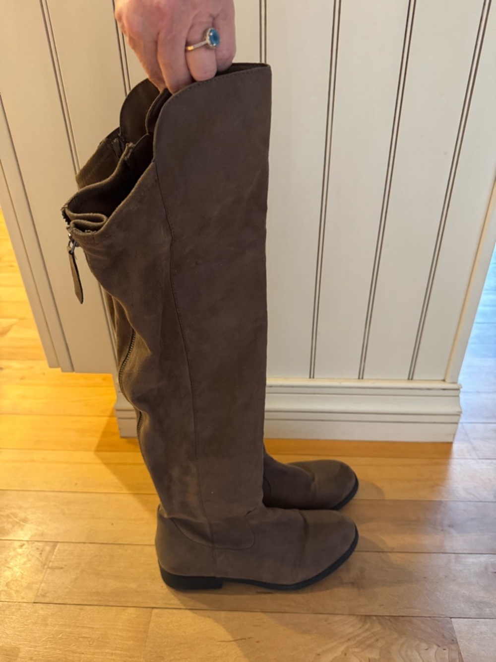 Tall Taupe Suede Riding Boots